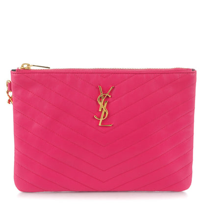 Saint Laurent Calfskin Matelasse Chevron Monogram A5 Wristlet Bubblegum 1 of 7