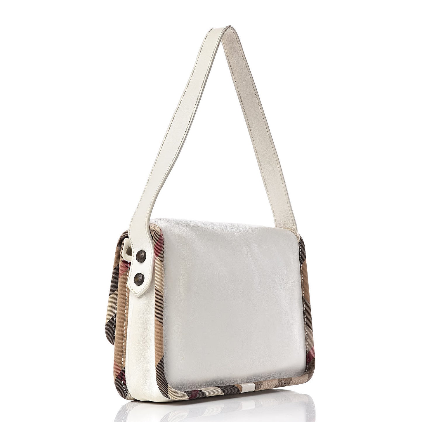 Calfskin Check Trim Shoulder Bag White