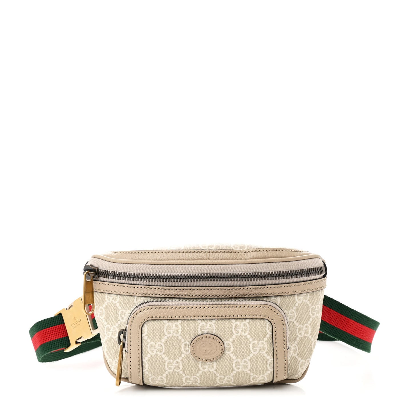 GG Supreme Monogram Textured Calfskin Web Retro Interlocking G Belt Bag Beige Mystic White Oatmeal