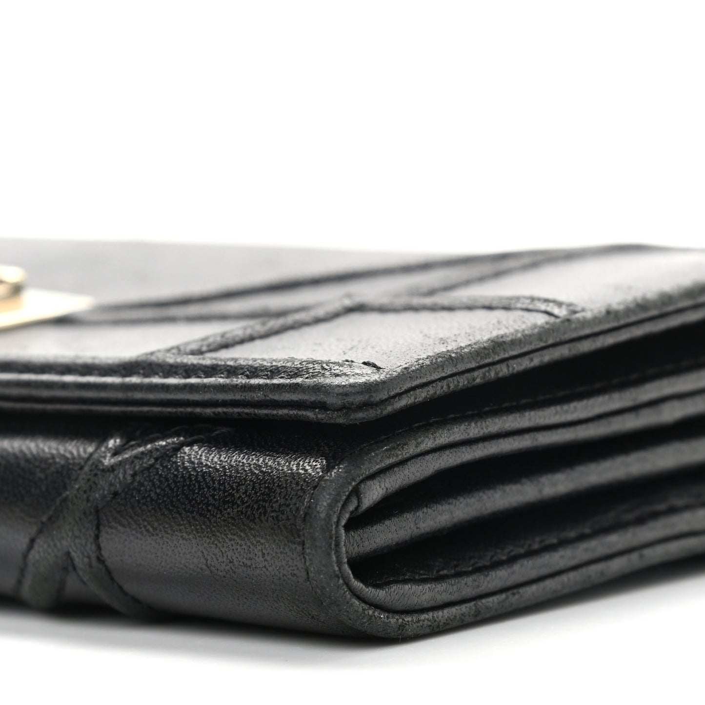 Grained Calfskin Diorama Wallet on Chain Pouch Black