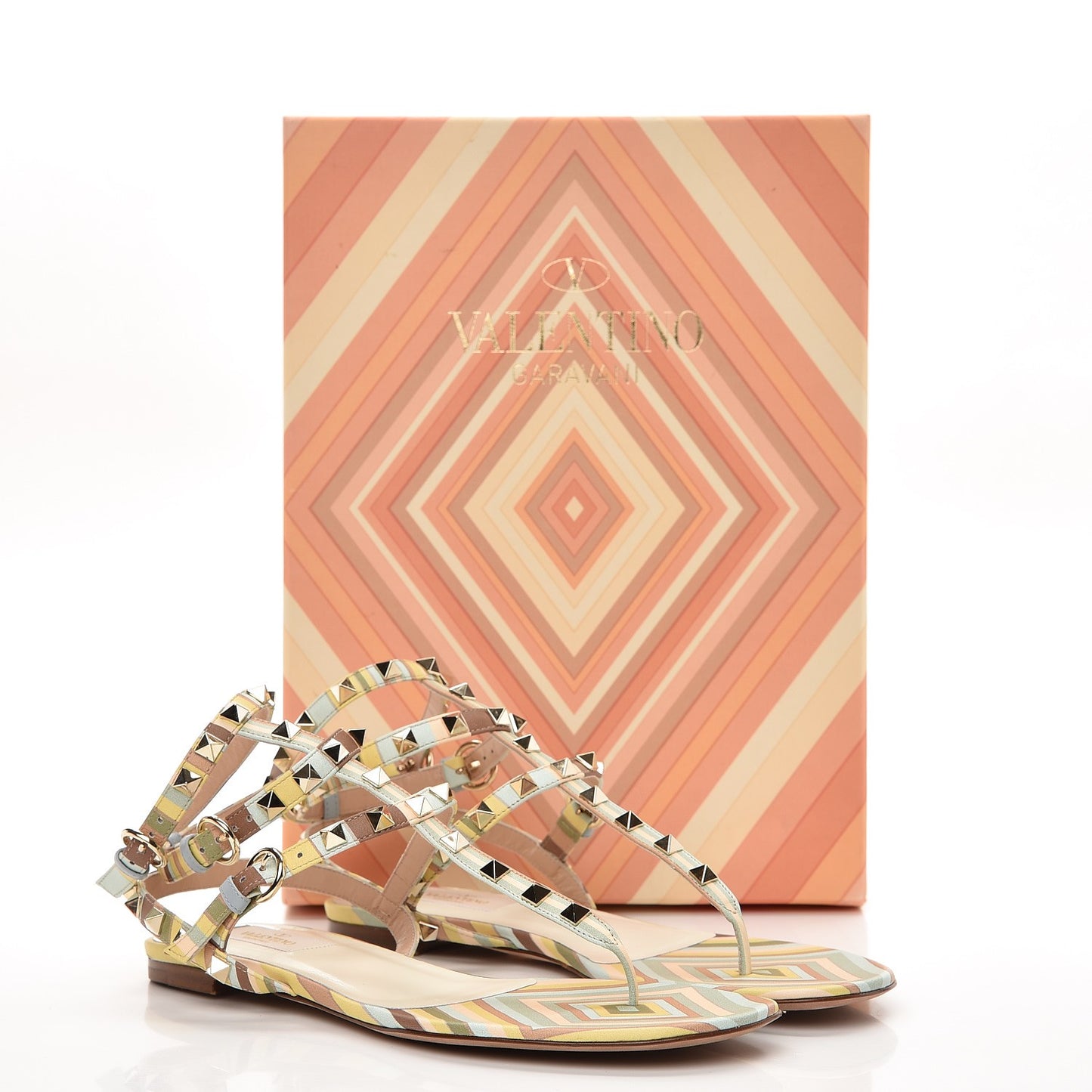 Calfskin Native Couture 1975 Rockstud Ankle Wrap Flat Thong Sandals 39.5 Multicolor