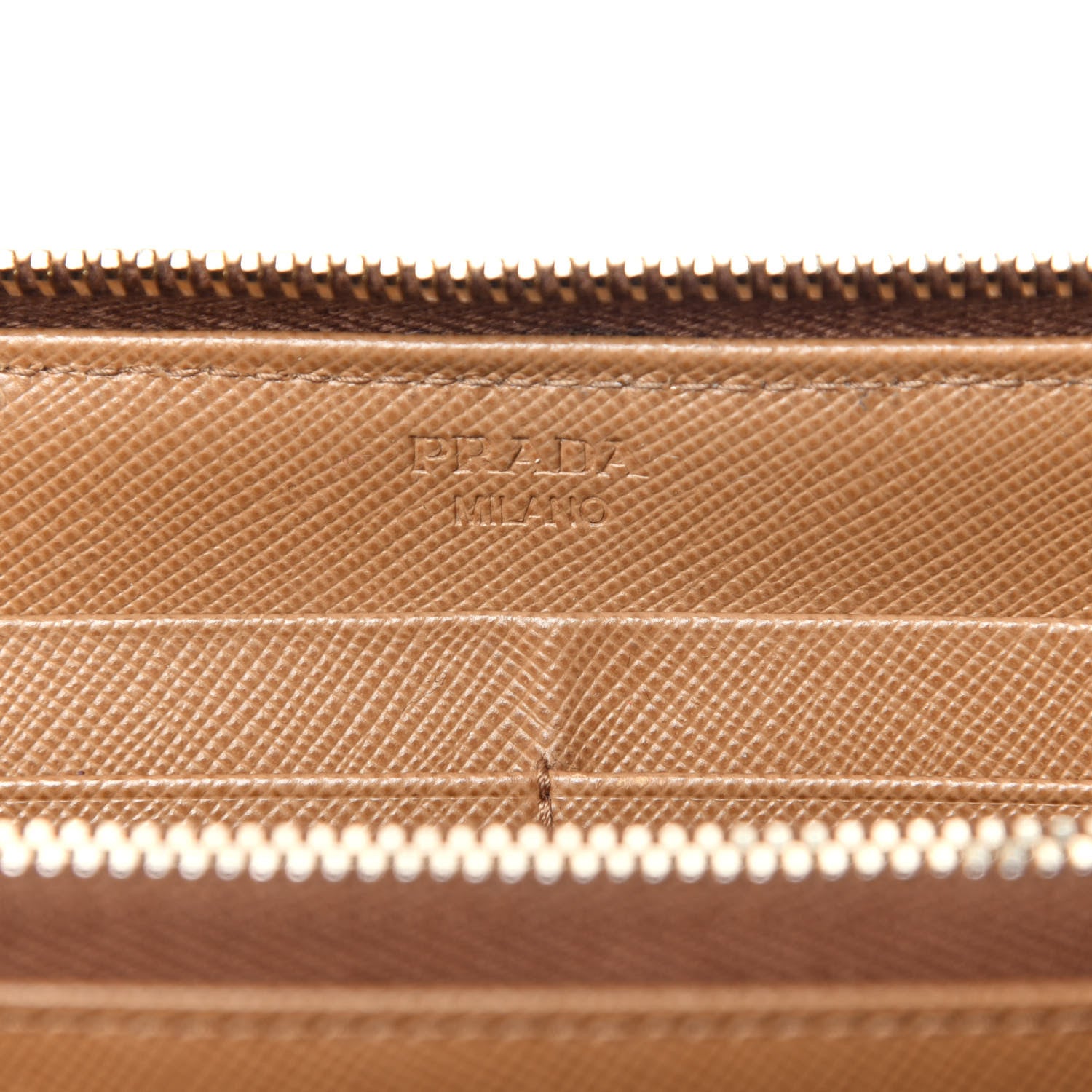 Prada Saffiano Metal Zip Around Wallet Caramel 6 of 10