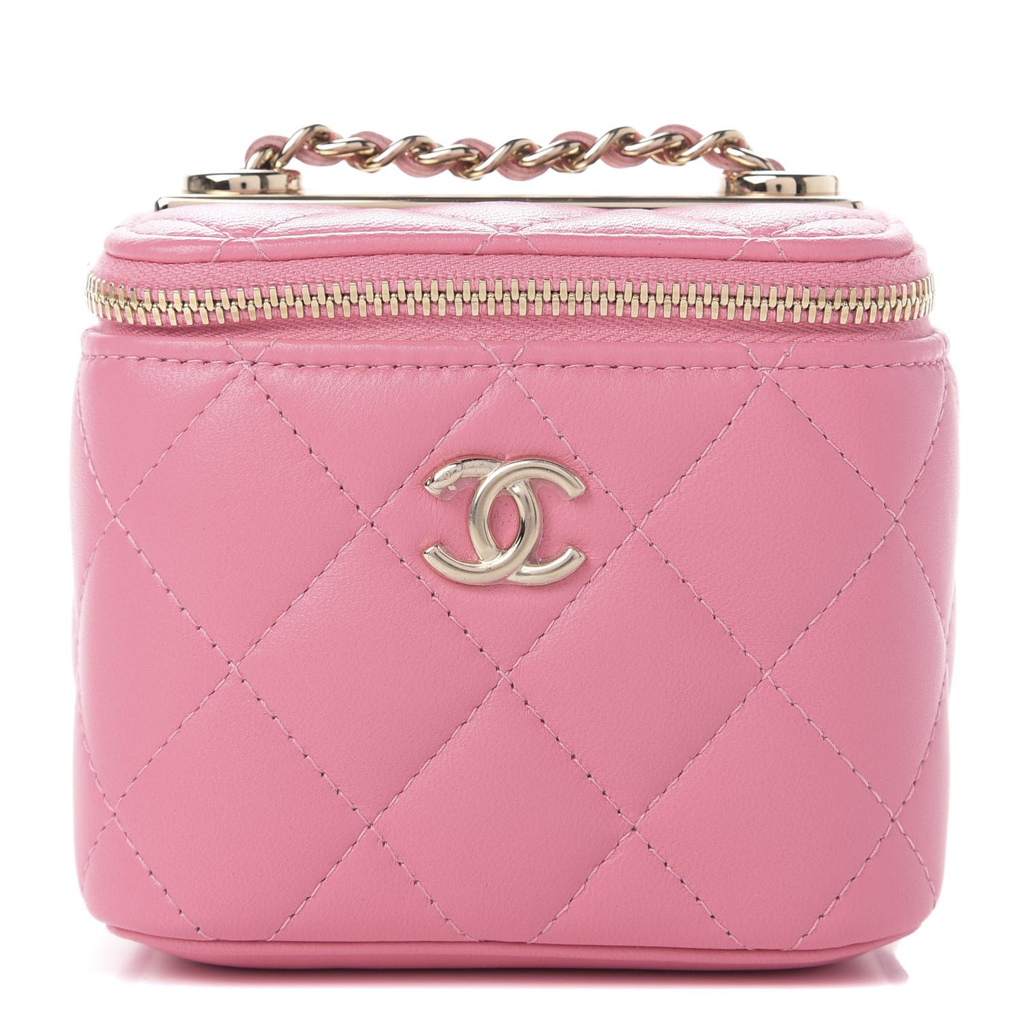 Lambskin Quilted Mini Vanity Case With Chain Pale Pink