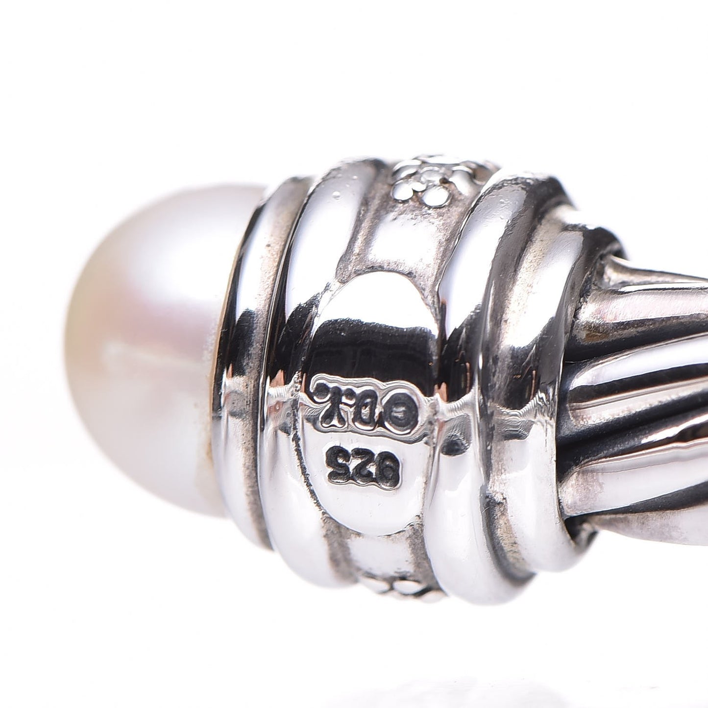 Sterling Silver Diamond Pearl 7mm Cable Classics Bracelet