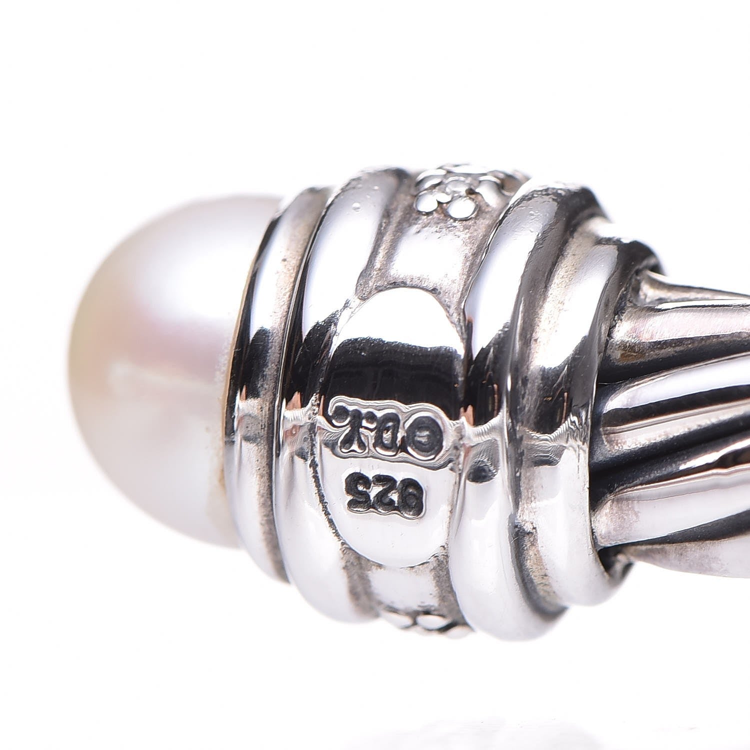 David Yurman Sterling Silver Diamond Pearl 7mm Cable Classics Bracelet 5 of 5