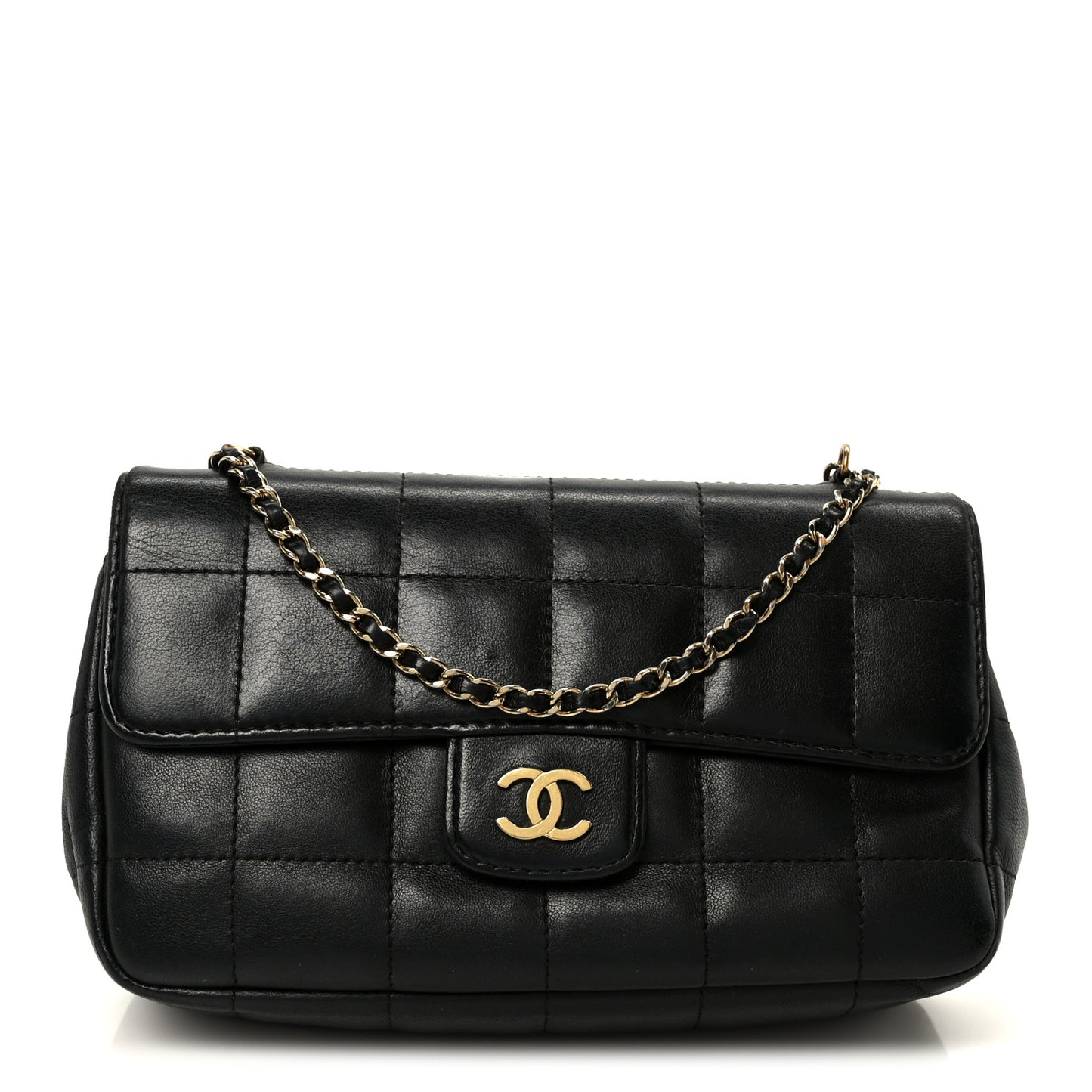Lambskin Quilted Mini Chocolate Bar Flap Black