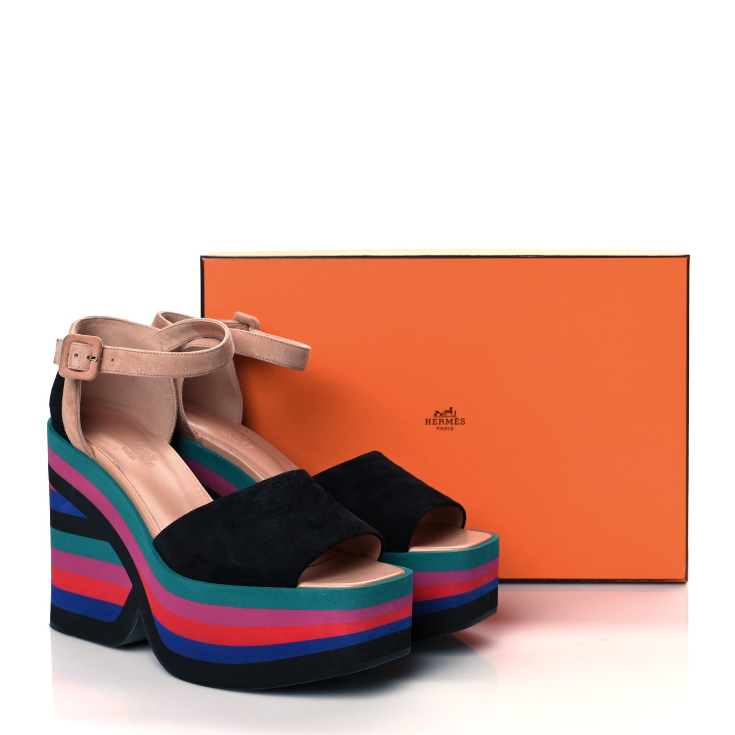 Suede Goatskin Early Wedge Sandals 38.5 Multicolor Black
