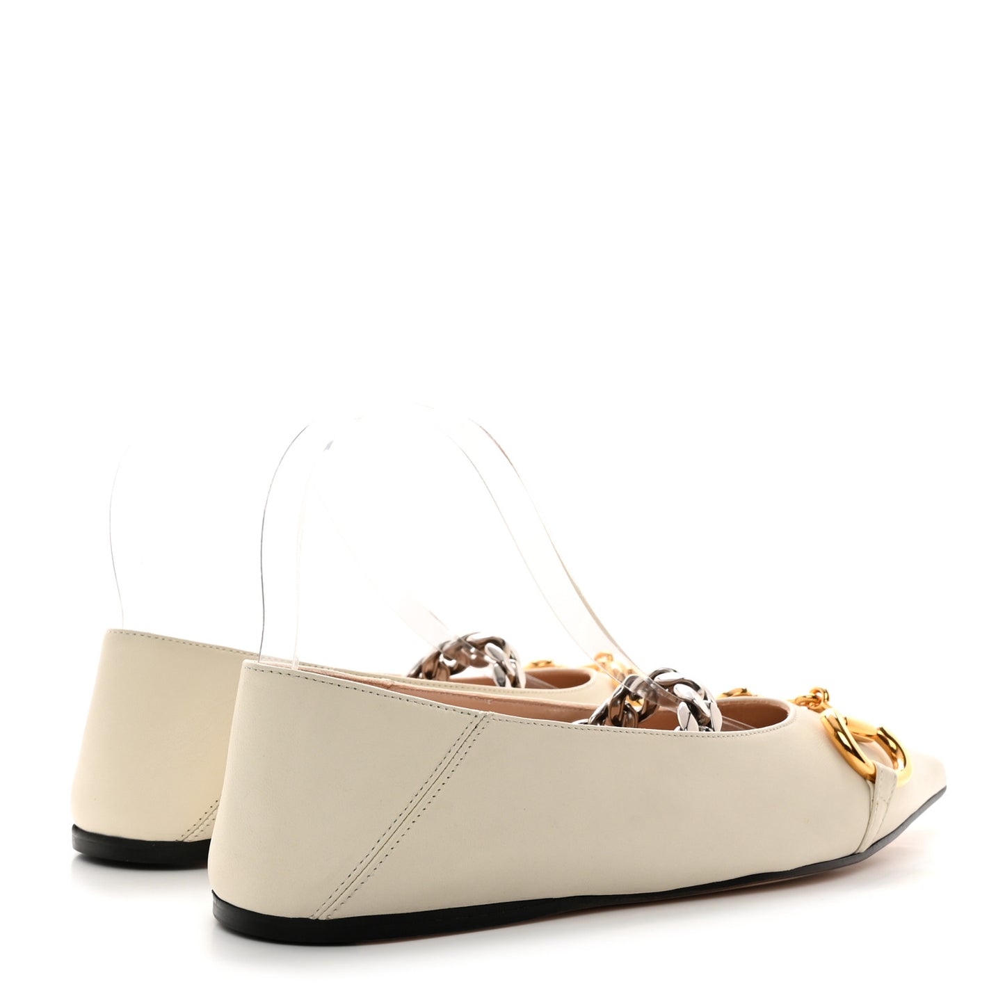 Nappa Lumiere Deva Horsebit Chain Embellished Flats 37.5 Dusty White
