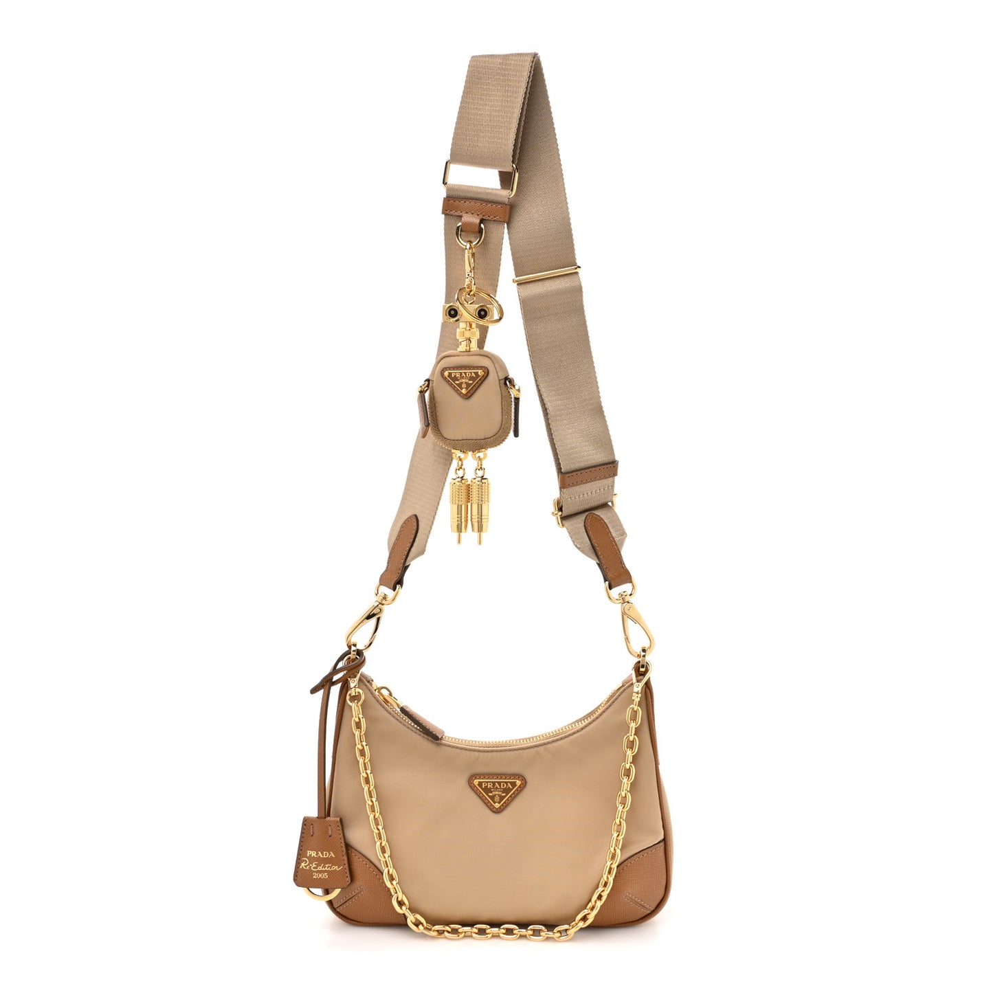 Nylon Saffiano Re-Edition 2005 Shoulder Bag Camel Caramel