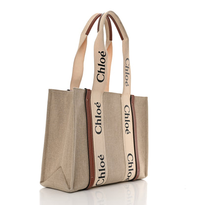 Chloe Cotton Calfskin Medium Woody Ribbon Tote White Brown 2 of 14