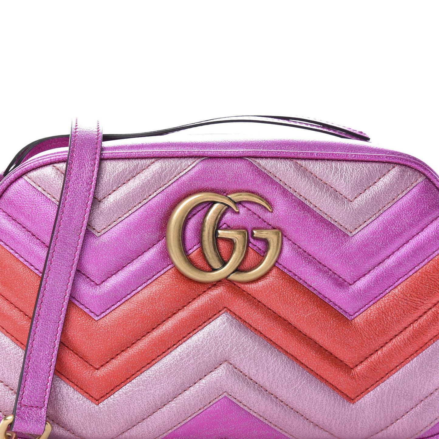 Laminated Nappa Matelasse Small GG Marmont Chain Shoulder Bag Fuxia Rosso Rosa