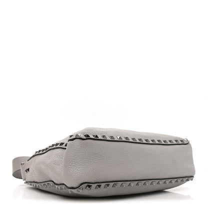 Valentino Garavani Pebbled Calfskin Small Rockstud Flip-Lock Messenger Bag Grey 3 of 8