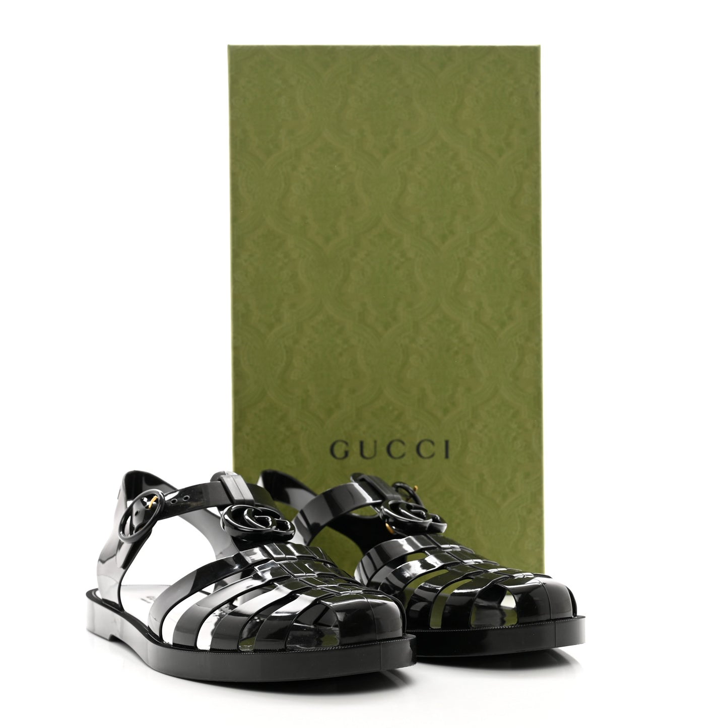 Shiny Rubber Mens Double G Buckle Strap Sandals 9 Black