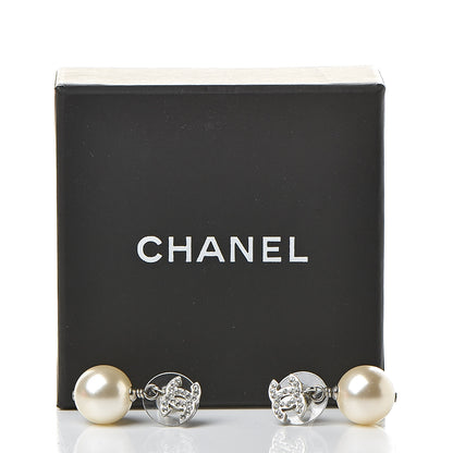 Chanel Crystal Pearl CC Drop Earrings Silver Pearly White 5 of 5