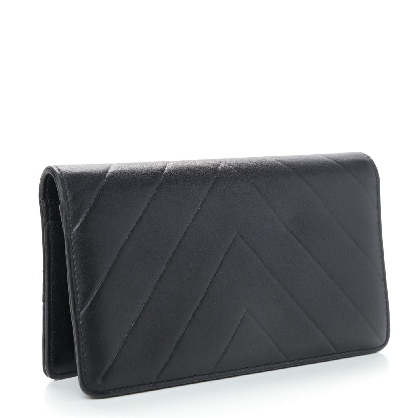 Calfskin Chevron CC All Day Long Yen Wallet Black