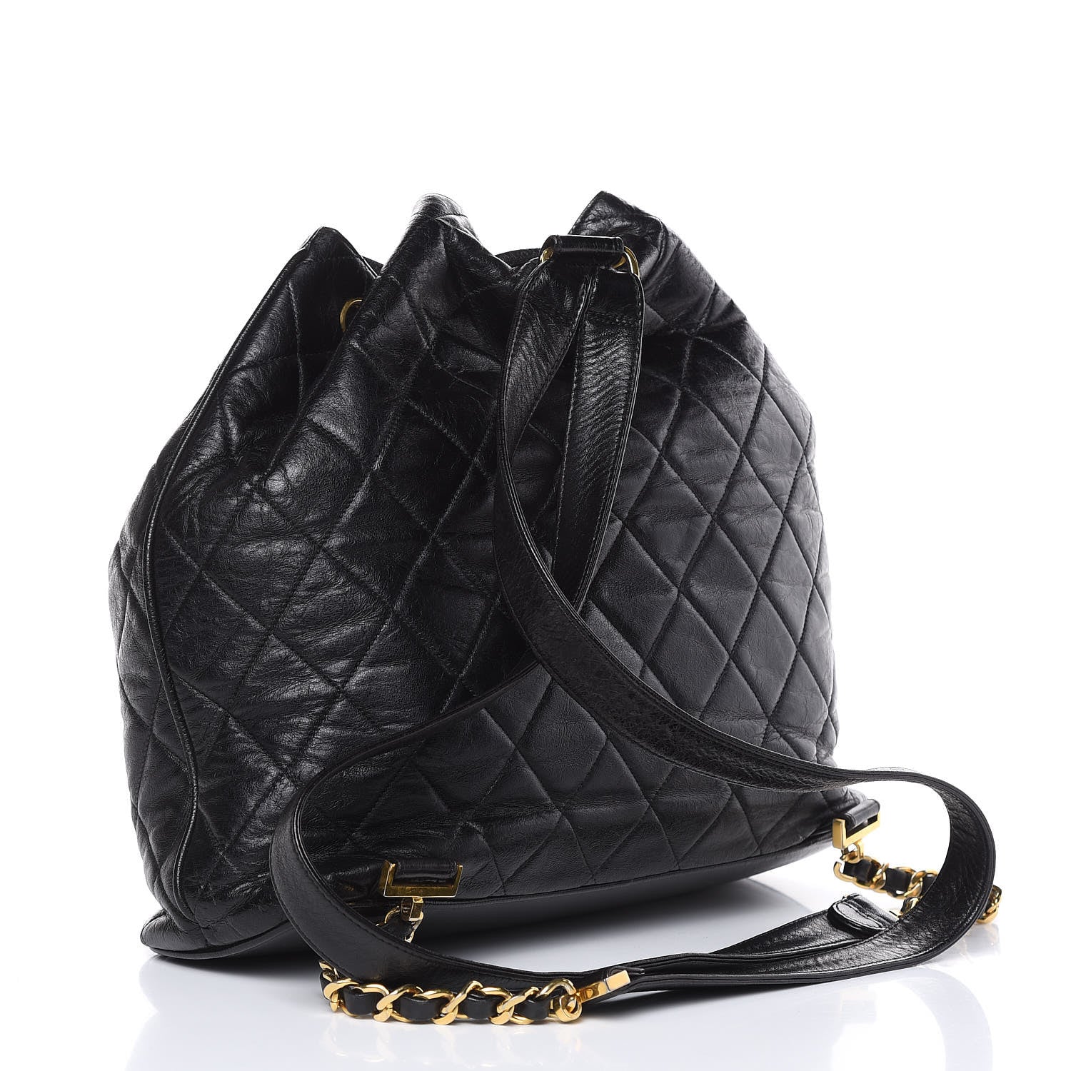 Chanel Lambskin Quilted Drawstring Backpack Black 3 of 14