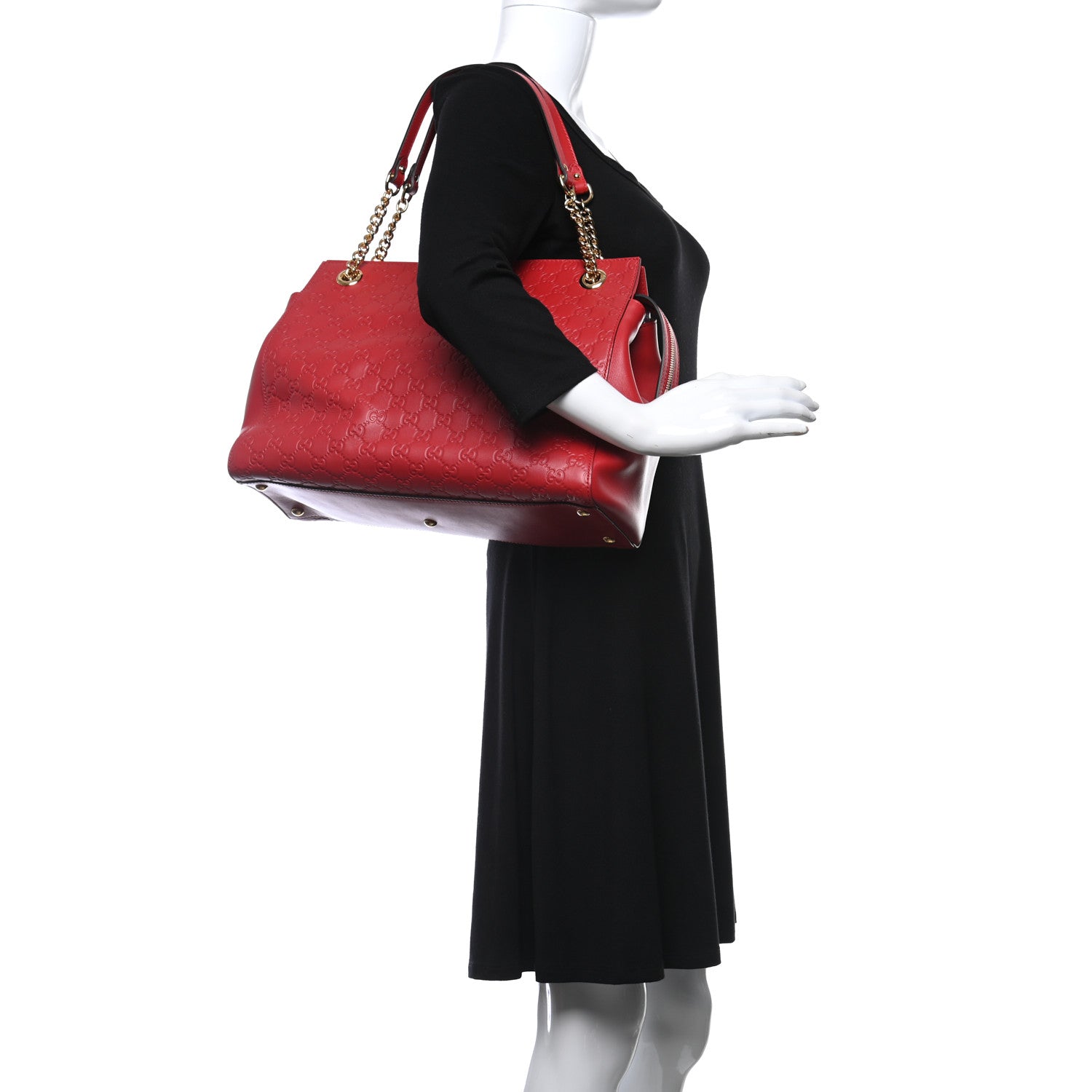 Gucci Soft Guccissima Signature Large Shoulder Tote Bag Hibiscus Red 2 of 9