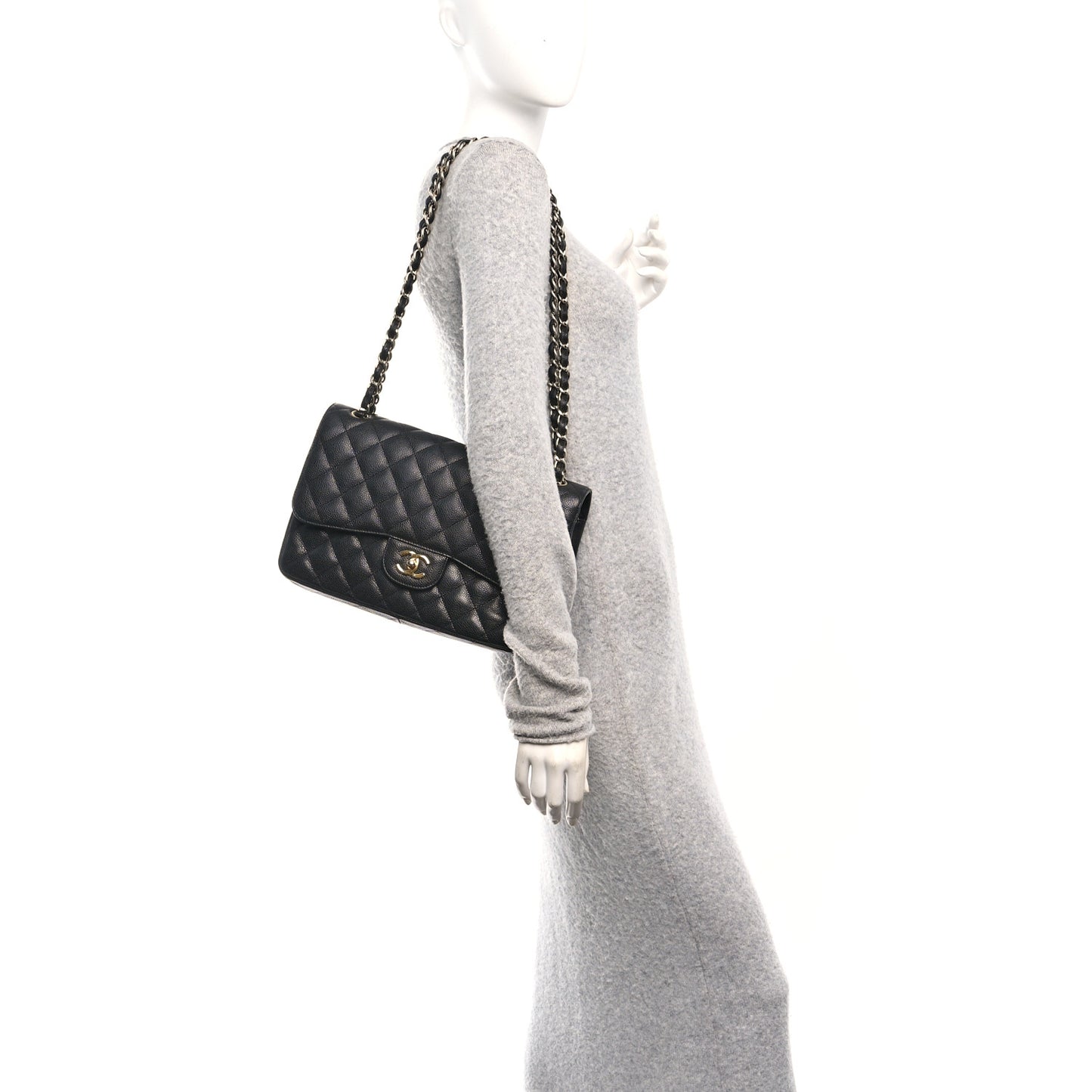 Caviar Quilted Jumbo Double Flap Black