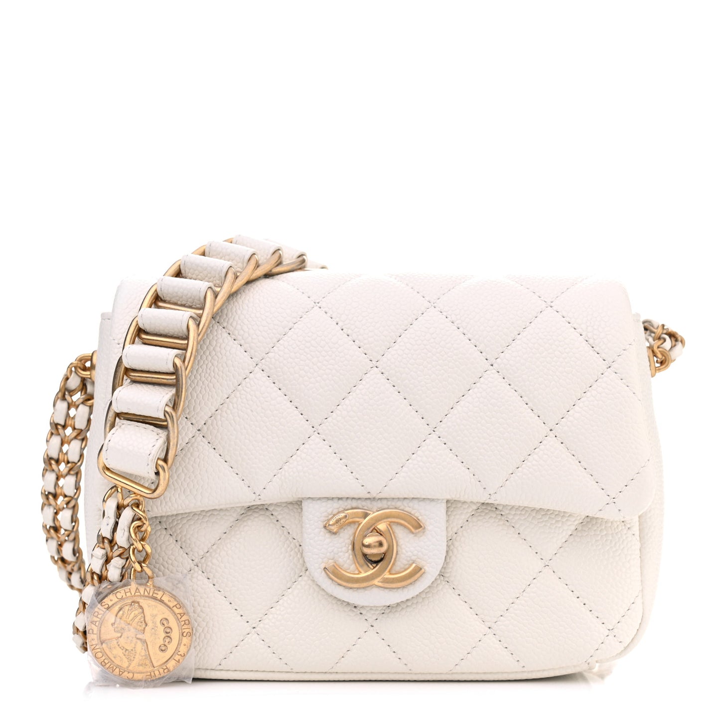Caviar Quilted Mini Chain Soul Flap White