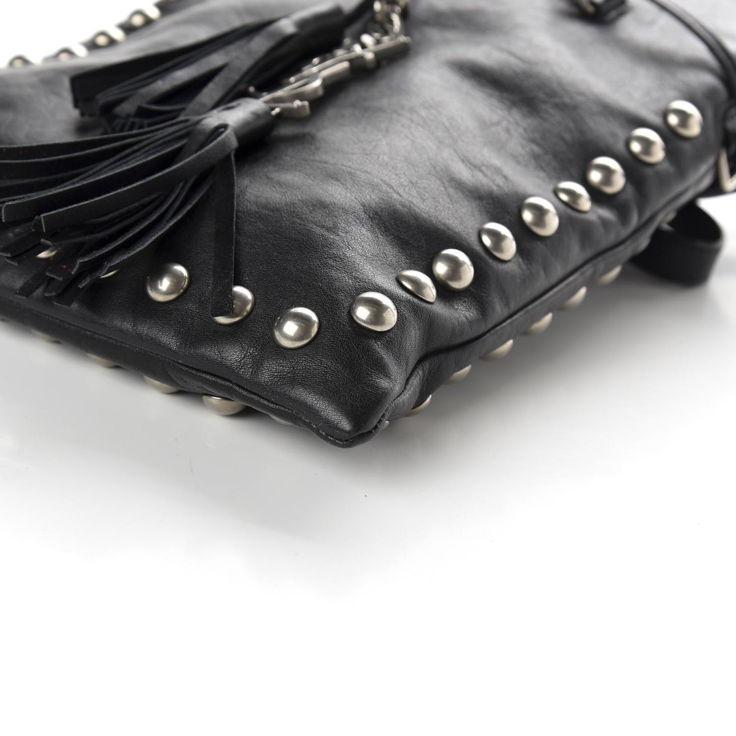Calfskin Studded Monogram Flat Bucket Black