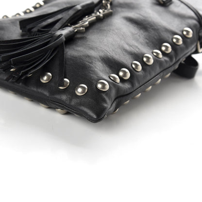 Saint Laurent Calfskin Studded Monogram Flat Bucket Black 9 of 9
