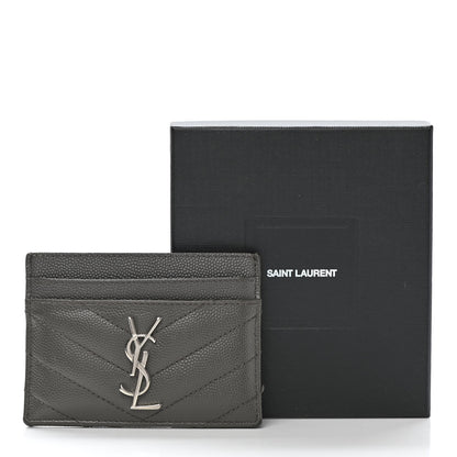 Saint Laurent Grain De Poudre Matelasse Chevron Monogram Credit Card Case Coal 11 of 11
