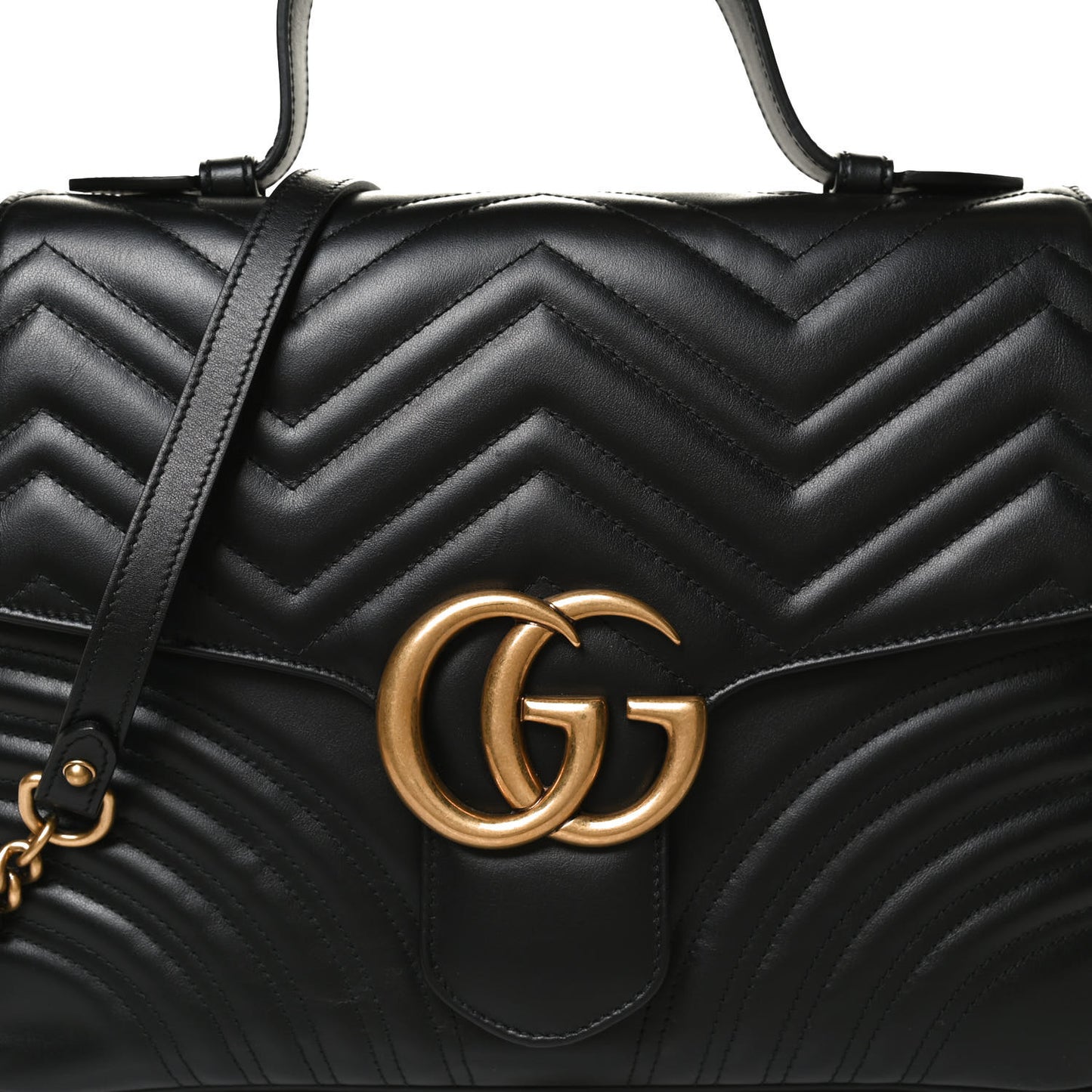 Calfskin Matelasse Medium GG Marmont Top Handle Shoulder Bag Black