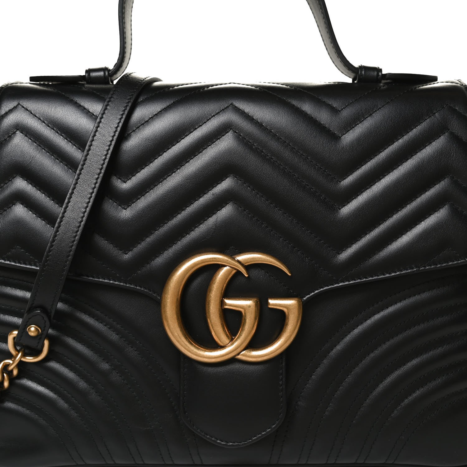 Gucci Calfskin Matelasse Medium GG Marmont Top Handle Shoulder Bag Black 9 of 11