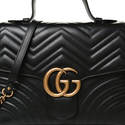 Gucci Calfskin Matelasse Medium GG Marmont Top Handle Shoulder Bag Black 9 of 11