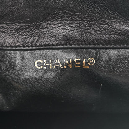 Chanel Lambskin Wool Quilted Drawstring Sling Backpack Black Grey 7 of 14