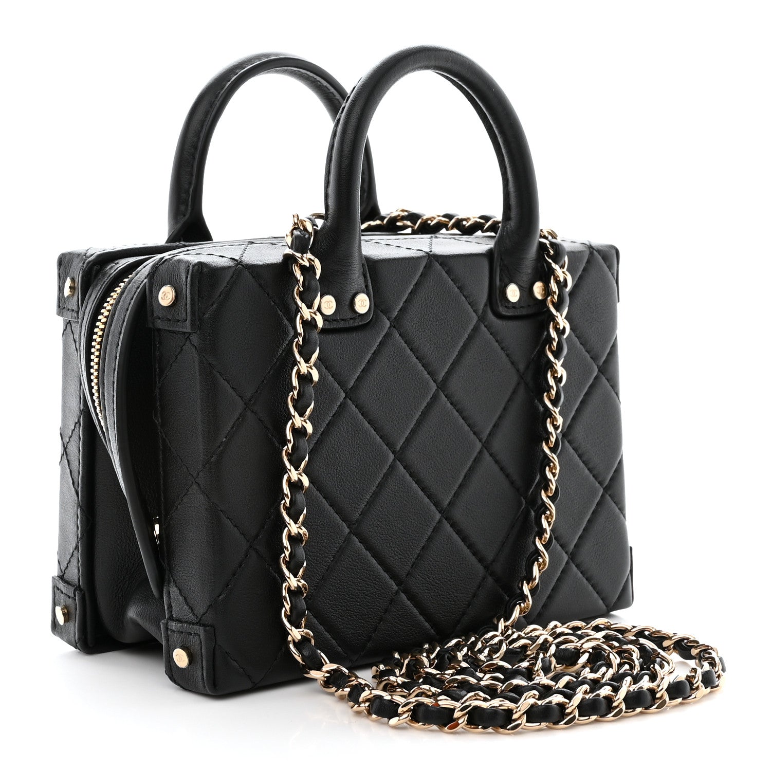 Chanel Calfskin Quilted Small Studded Square Vanity Case Black 3 of 11