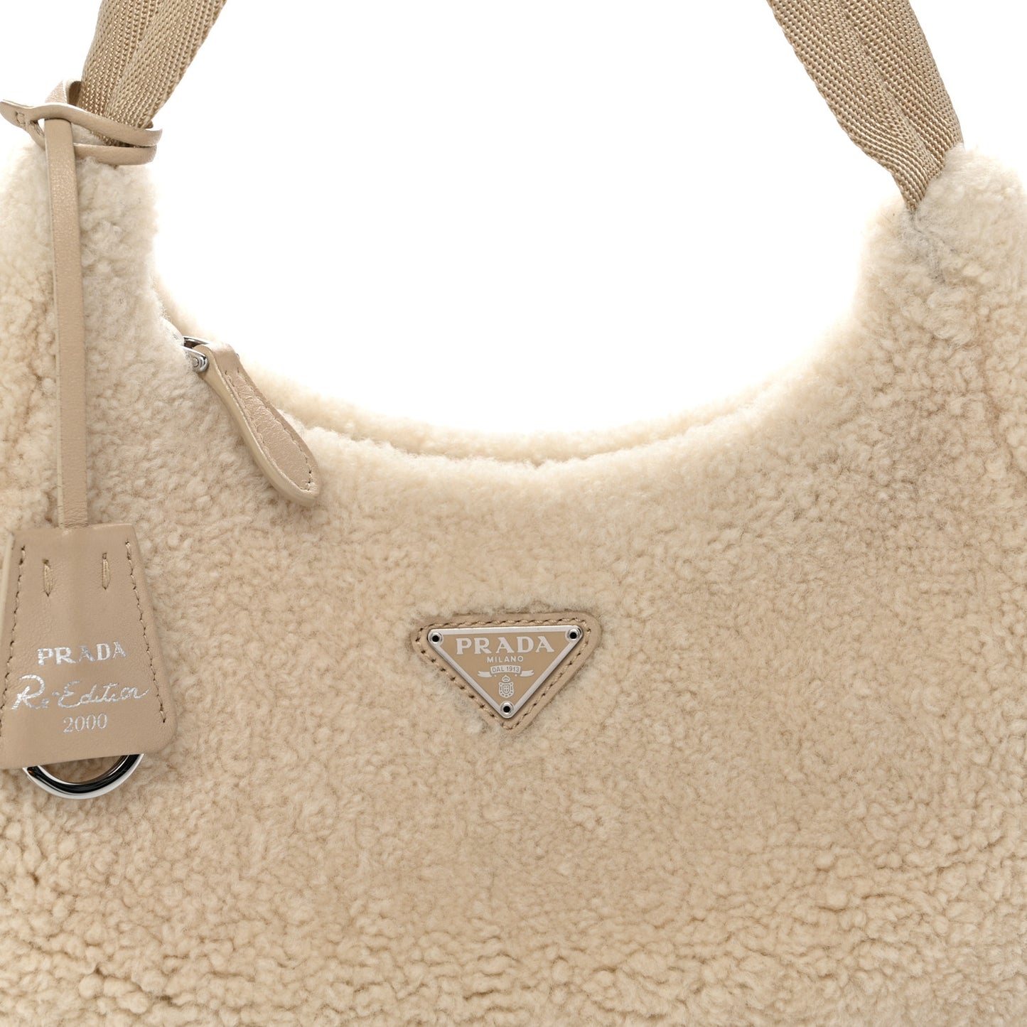 Shearling Mini Re-Edition 2000 Bag Ecru