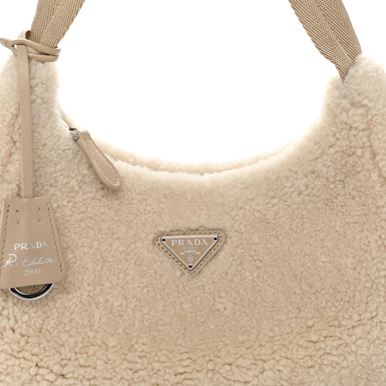 Prada Shearling Mini Re-Edition 2000 Bag Ecru 8 of 10