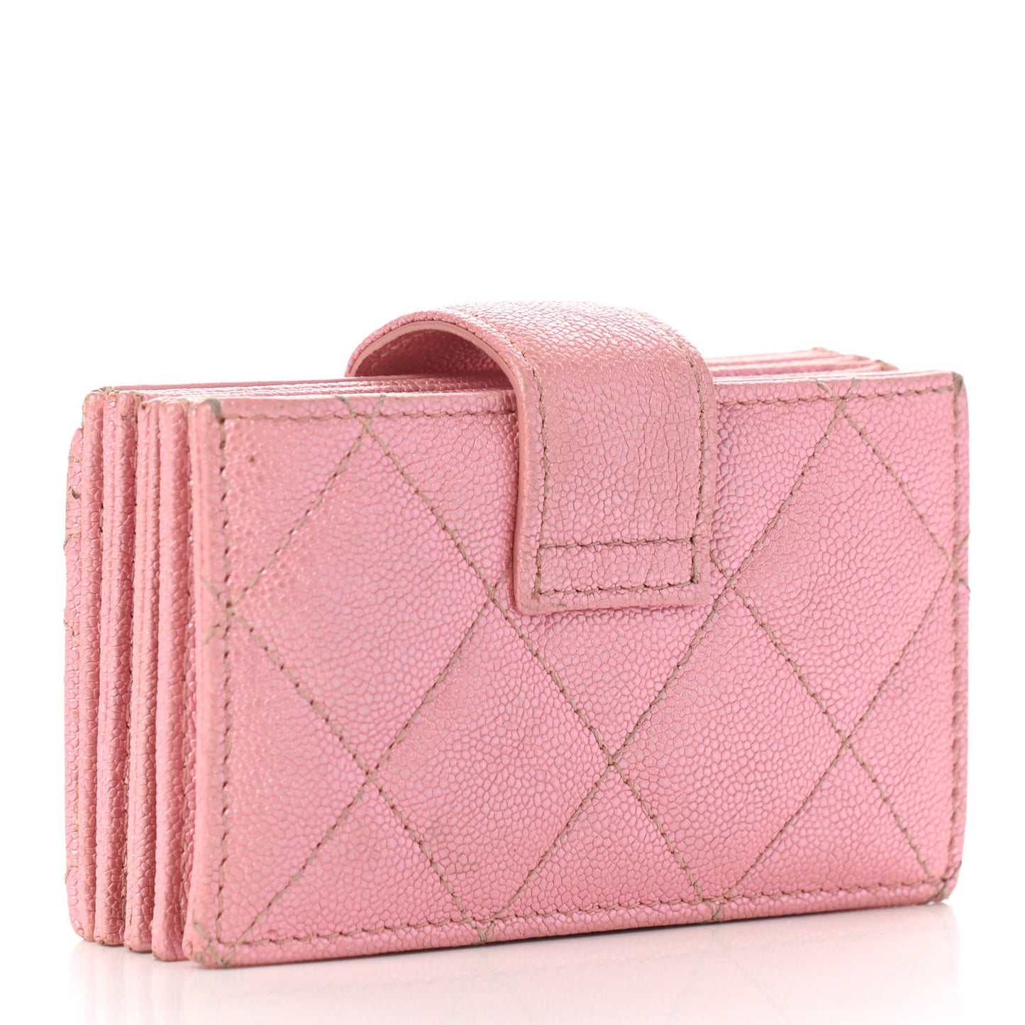 Iridescent Caviar Quilted Gusseted Card Holder Pink