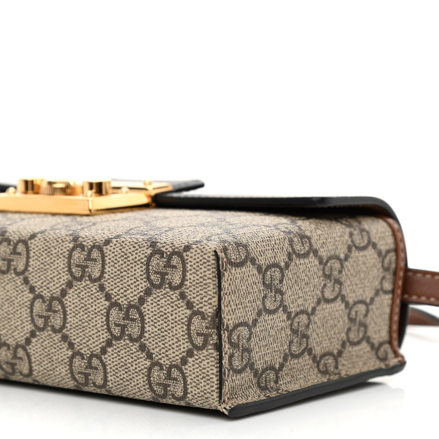 Gucci GG Supreme Monogram Calfskin Mini Padlock Top Handle Shoulder Bag Beige Black Cuir 8 of 8