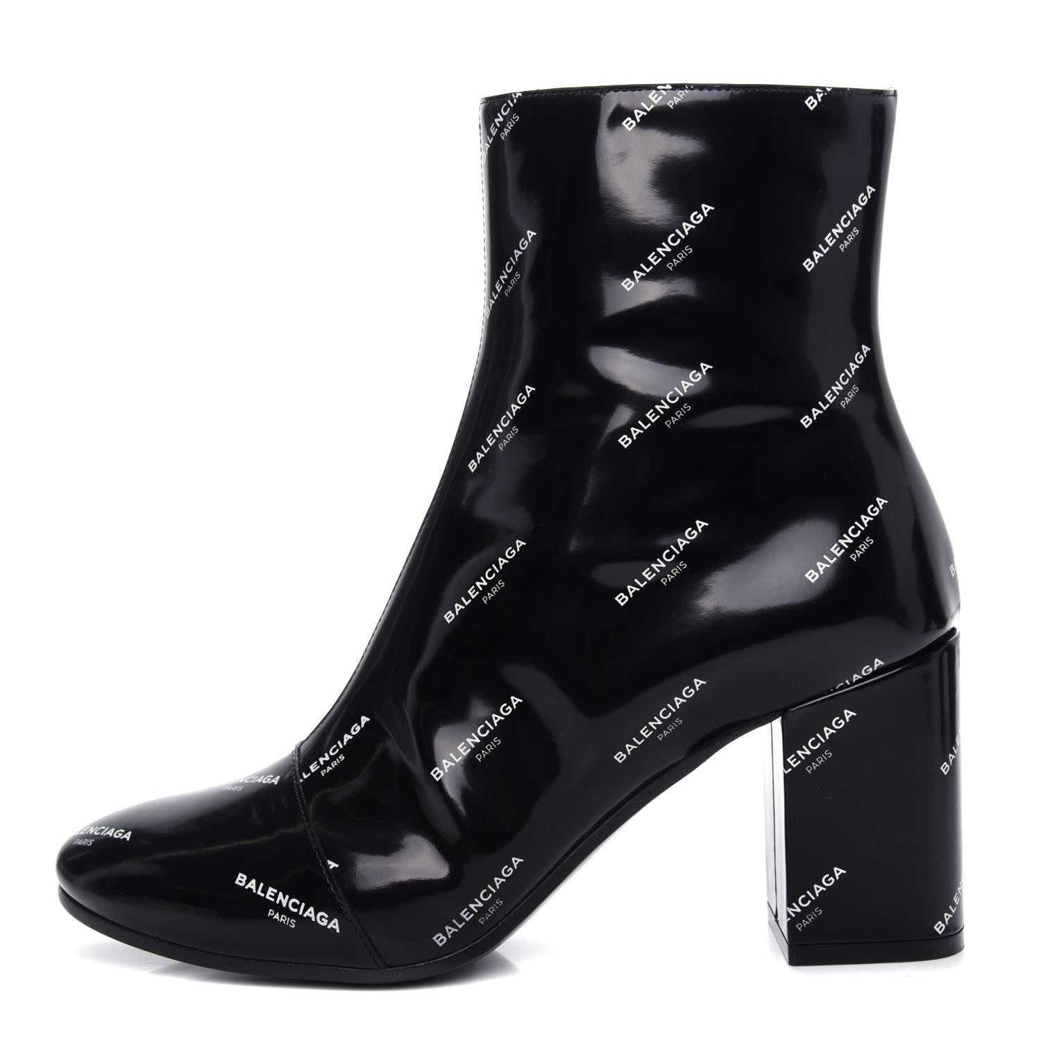 Balenciaga Patent Allover Logo Ankle Boots 37.5 Black 1 of 10