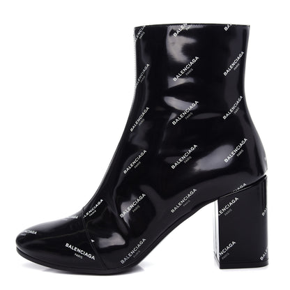 Balenciaga Patent Allover Logo Ankle Boots 37.5 Black 1 of 10