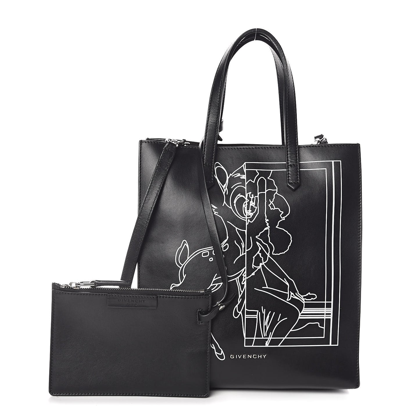 Calfskin Bambi Print Small Stargate Shopper Tote Black