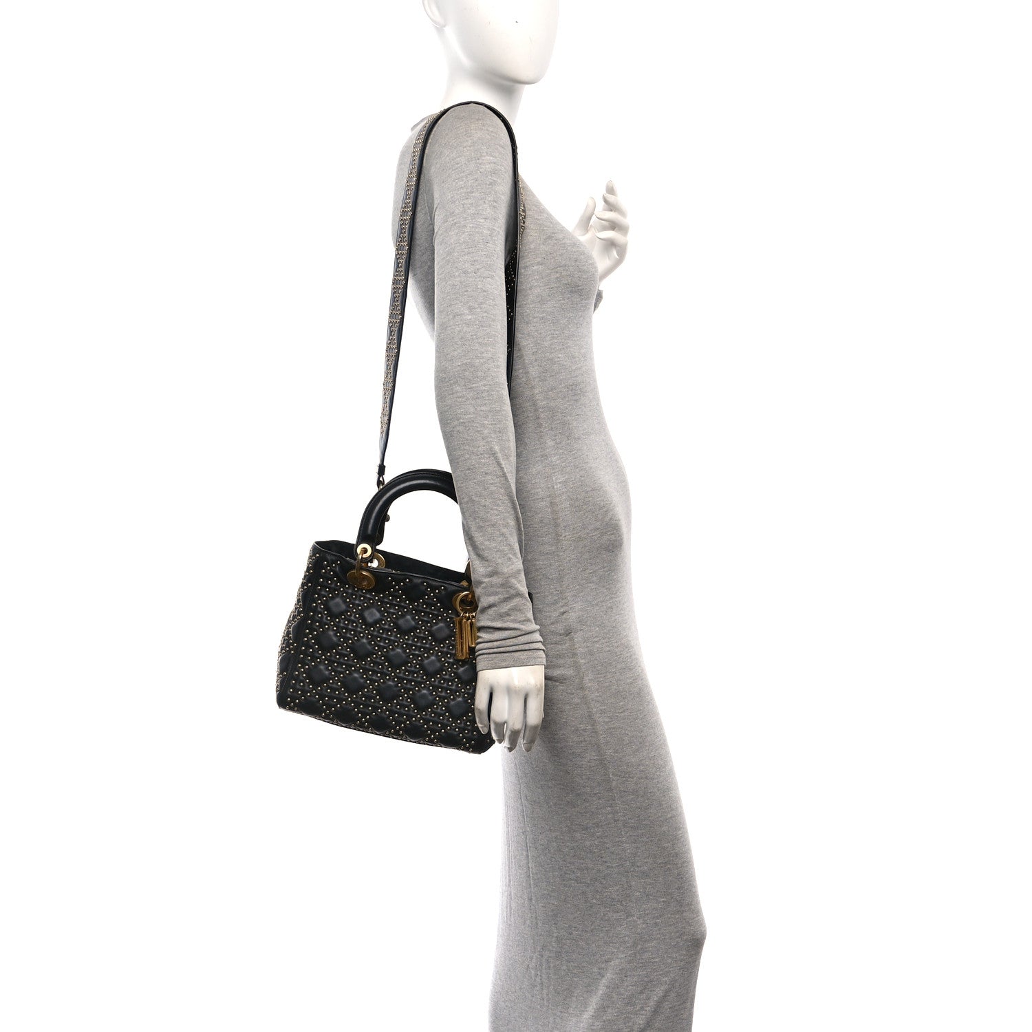 Christian Dior Calfskin Cannage Studded Medium Supple Lady Dior Black 2 of 10