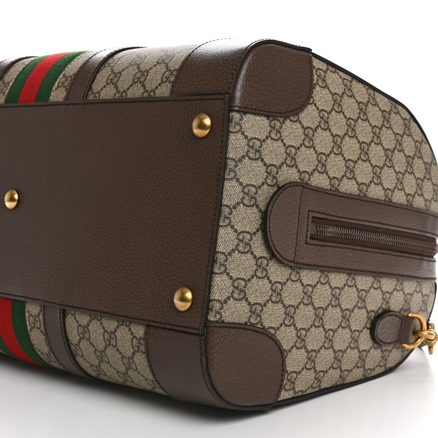 GG Supreme Monogram Textured Dollar Calfskin Web Medium Savoy Duffle Bag Beige Ebony New Acero