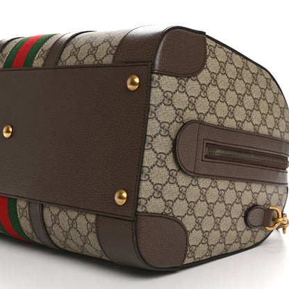 Gucci GG Supreme Monogram Textured Dollar Calfskin Web Medium Savoy Duffle Bag Beige Ebony New Acero 9 of 9