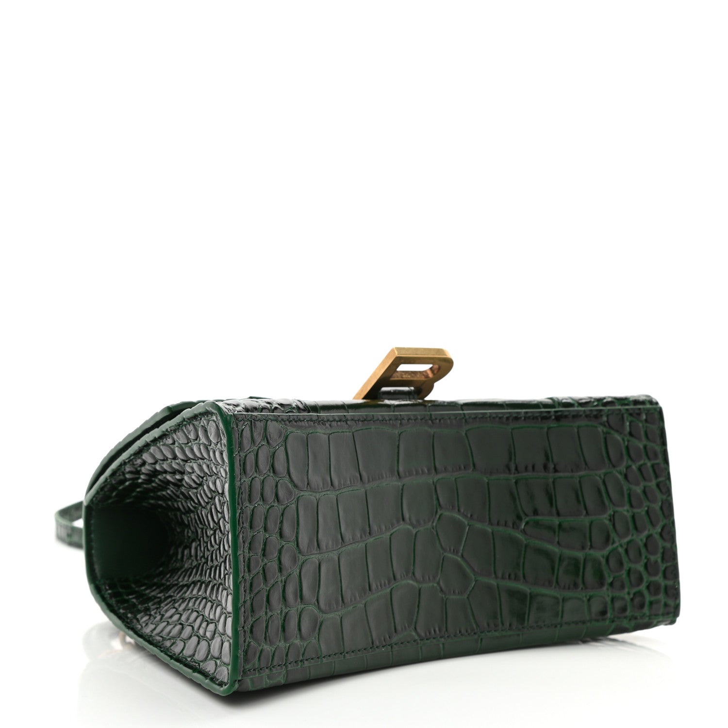 Balenciaga Shiny Calfskin Crocodile Embossed Small Hourglass Top Handle Bag Forest Green 4 of 11