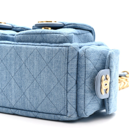 Chanel Washed Denim Quilted Large Trendy Pockets Hobo Blue 10 of 10