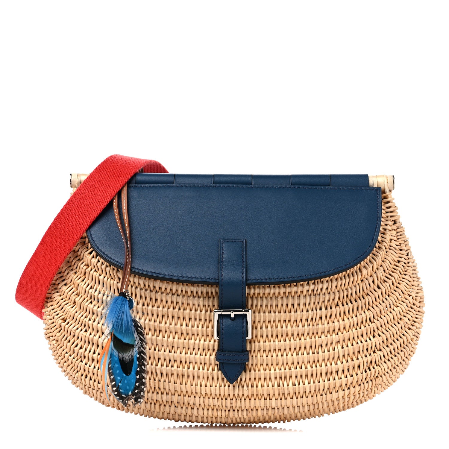 Hermes Swift Wicker Picnic Fishing Bag Bleu de Prusse 1322902