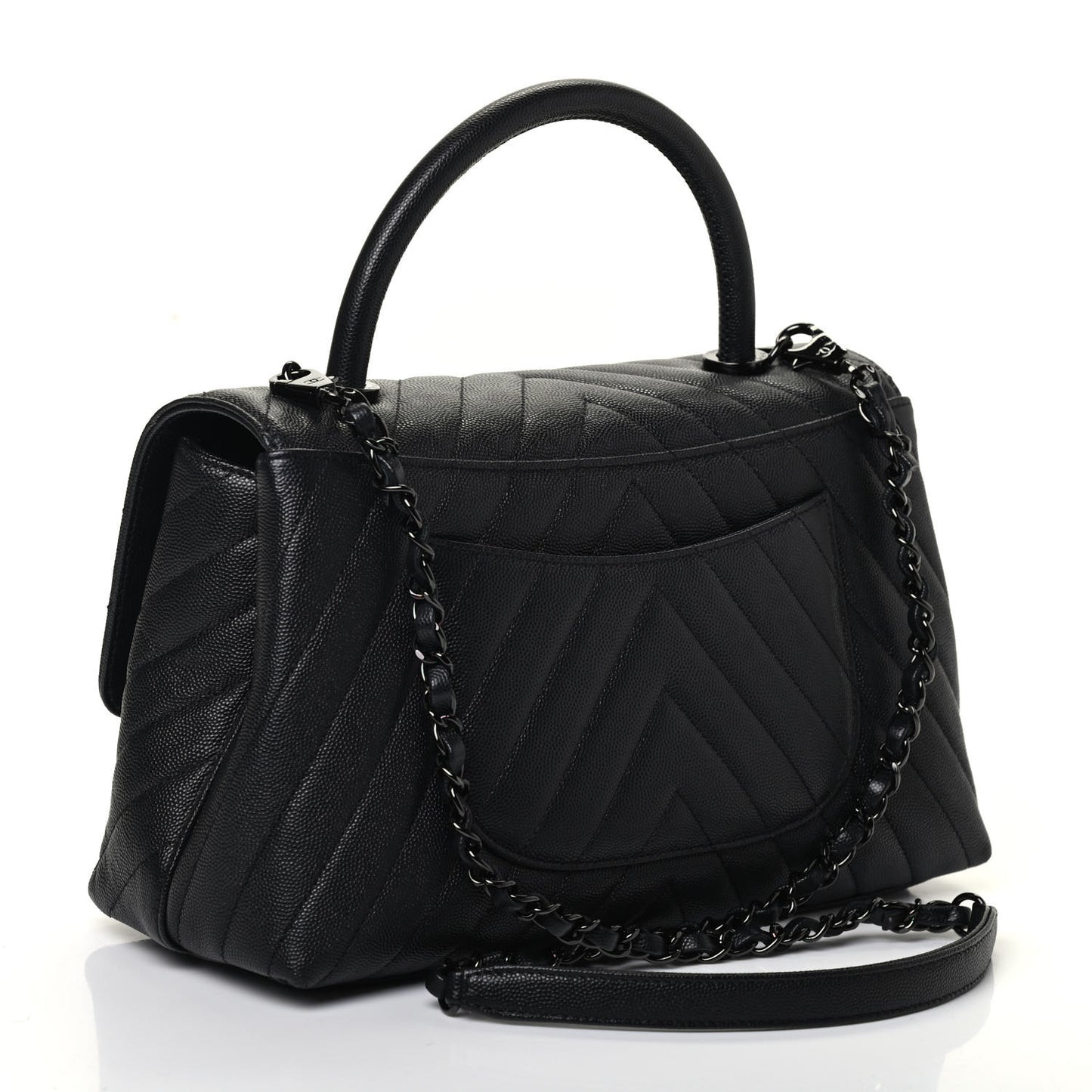 Caviar Chevron Quilted Small Coco Handle Flap So Black