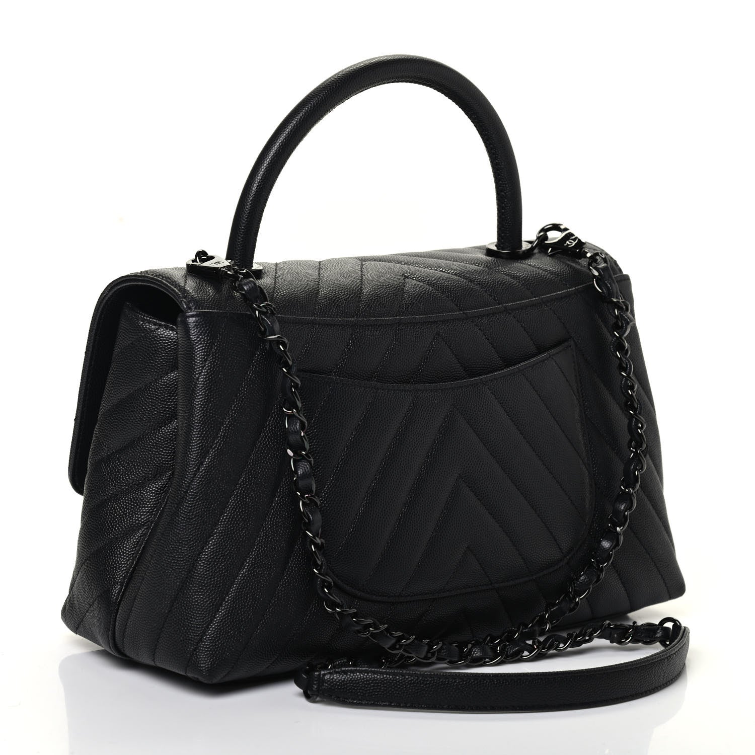 Chanel Caviar Chevron Quilted Small Coco Handle Flap So Black 2 of 4