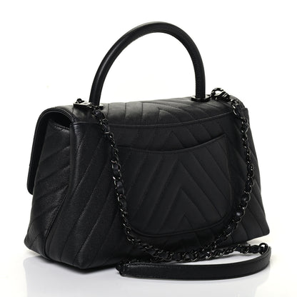 Chanel Caviar Chevron Quilted Small Coco Handle Flap So Black 2 of 4