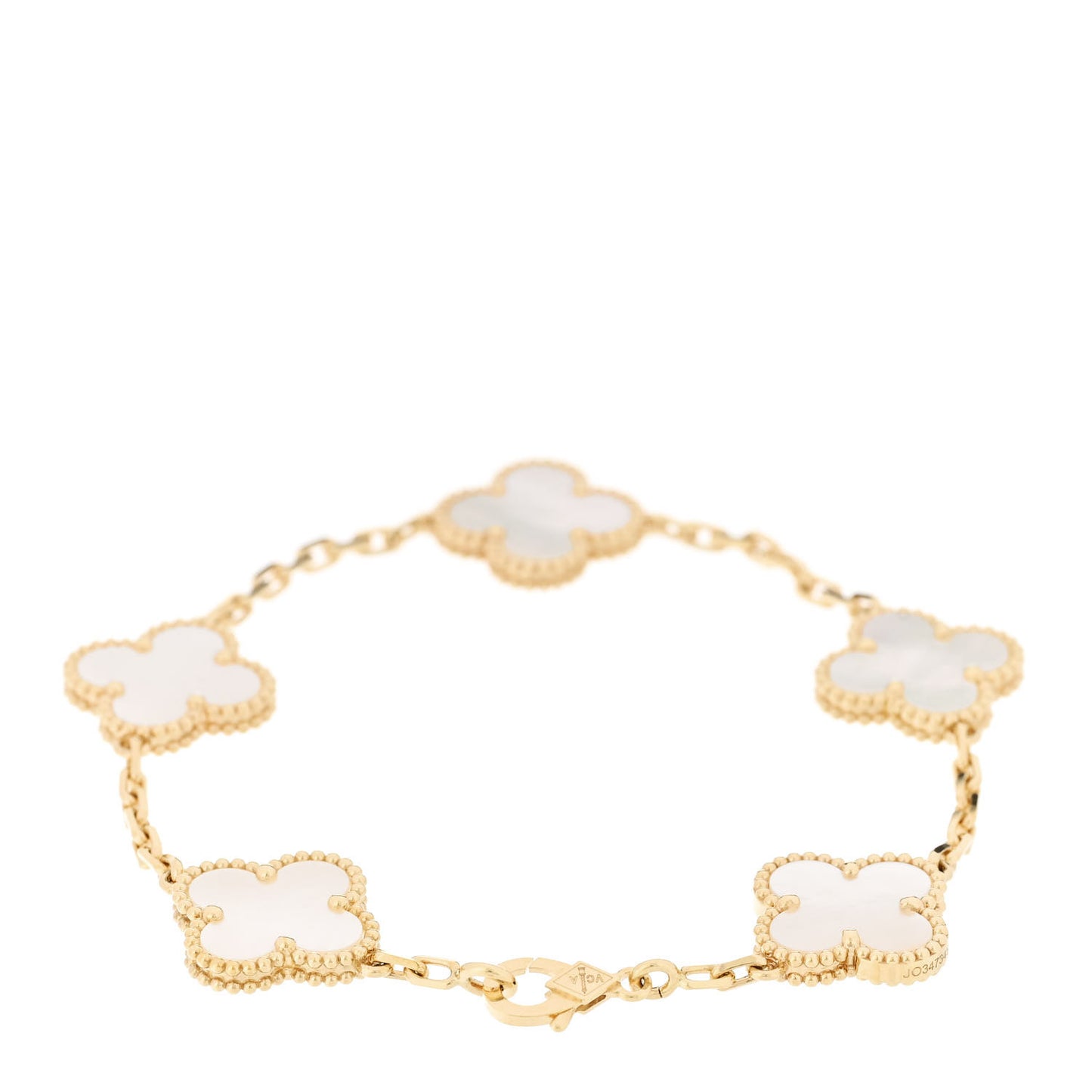 18K Yellow Gold Mother of Pearl 5 Motifs Vintage Alhambra Bracelet