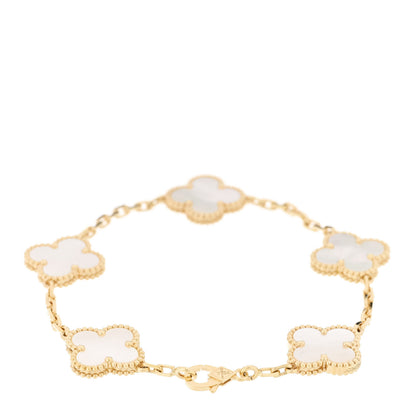 Van Cleef & Arpels 18K Yellow Gold Mother of Pearl 5 Motifs Vintage Alhambra Bracelet 2 of 6
