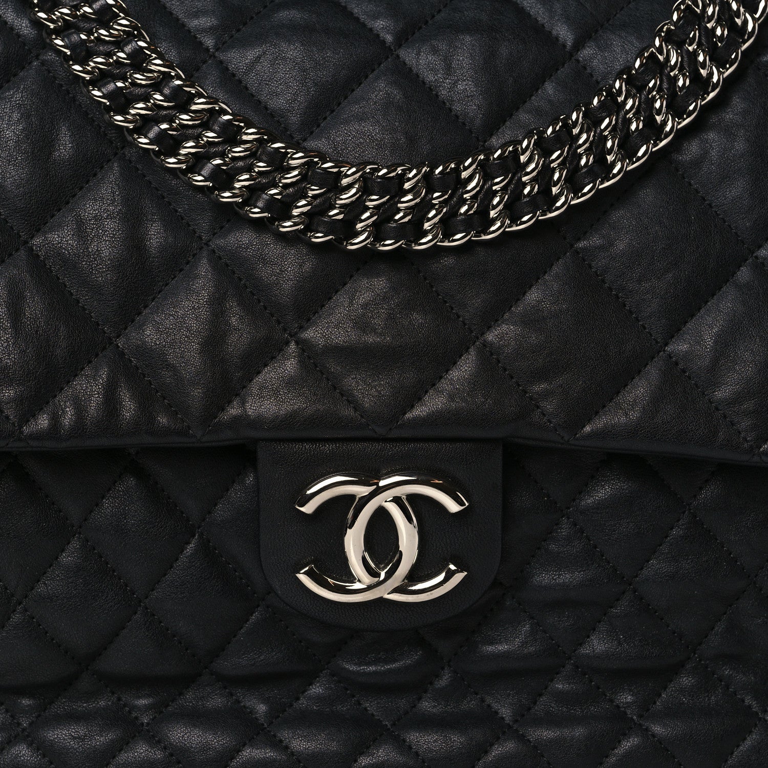 Chanel Washed Lambskin Quilted Maxi Chain Around Flap Black 8 of 10